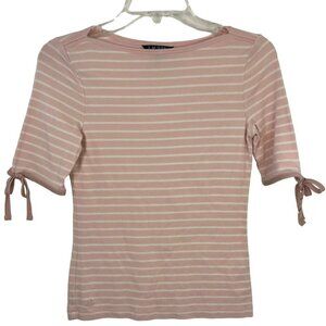 Lauren Ralph Lauren Pink Short Sleeve T Shirt White Stripes Women's Size SP EUC